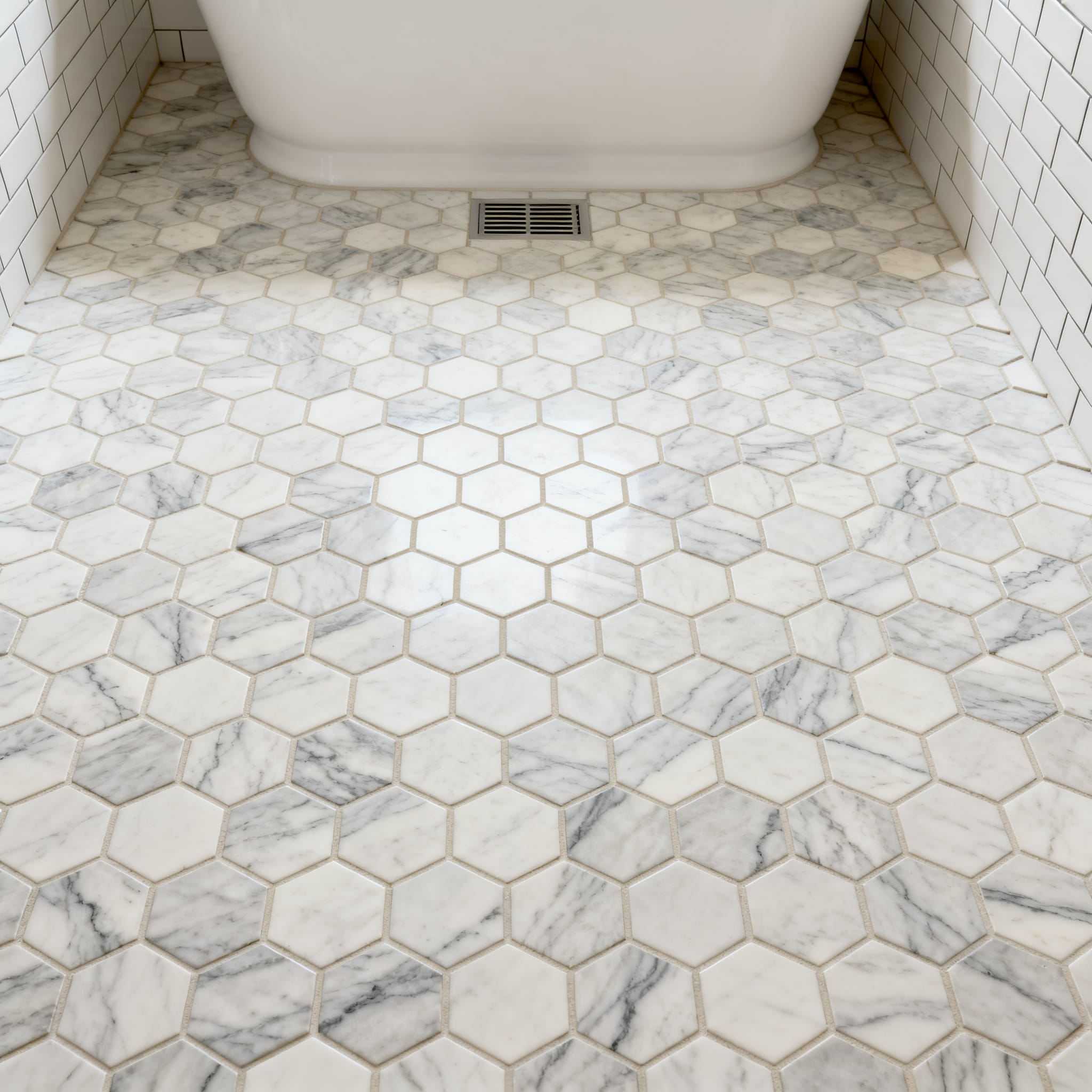 bathroom hexagonal tile install